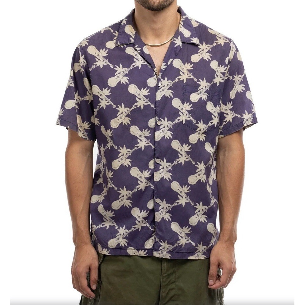 Canoes Shirt  Men's Size Large‎ Purple Button Tropical Ukulele Cotton Vintage